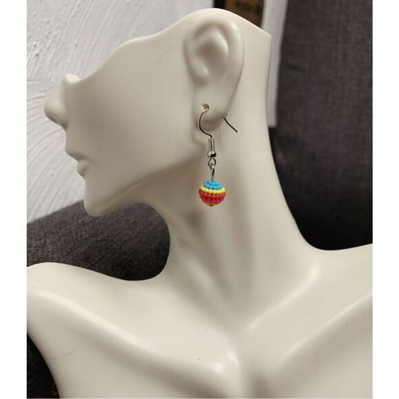 Colorful Beaded Ball Earrings - Picture 1 of 3